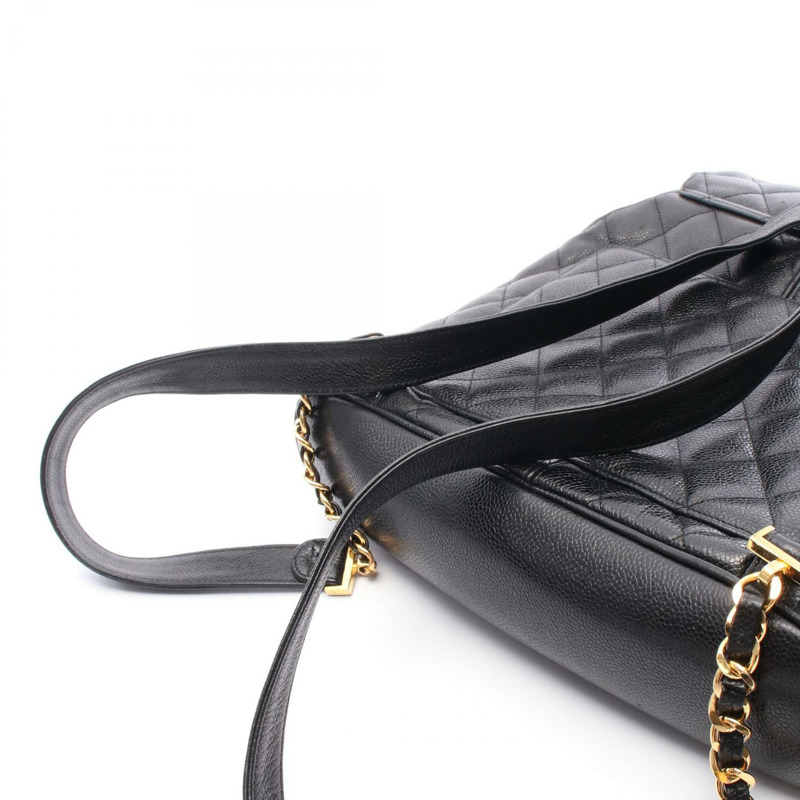 香奈兒 (CHANEL) Matelasse 鏈條雙肩包,小牛皮材質,黑色,二手,女士,金色五金,COCO CC-6