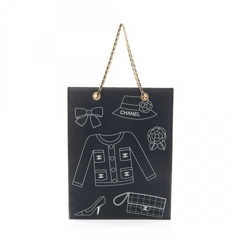 香奈兒 (CHANEL) Icon Chain Tote 手提包，帆布皮革，海軍藍、黑色、白色，二手，女士 CC