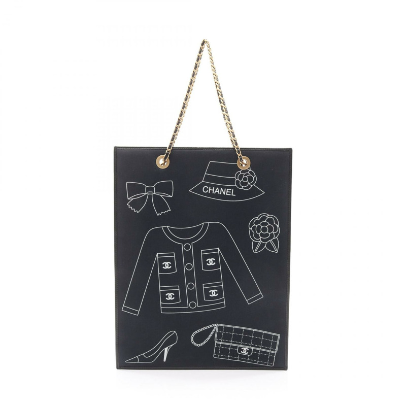 香奈兒 (CHANEL) Icon Chain Tote 手提包,帆布皮革,海軍藍、黑色、白色,二手,女士 CC-0