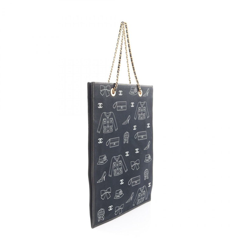 香奈兒 (CHANEL) Icon Chain Tote 手提包,帆布皮革,海軍藍、黑色、白色,二手,女士 CC-1
