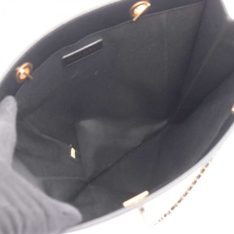 香奈兒 (CHANEL) Icon Chain Tote 手提包,帆布皮革,海軍藍、黑色、白色,二手,女士 CC-2