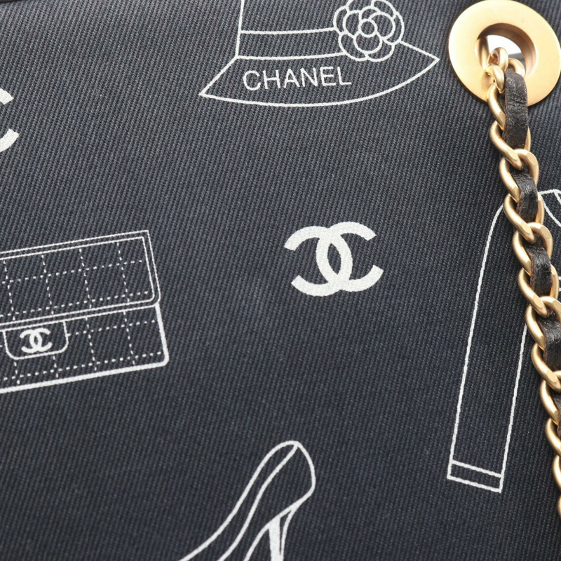 香奈兒 (CHANEL) Icon Chain Tote 手提包,帆布皮革,海軍藍、黑色、白色,二手,女士 CC-5