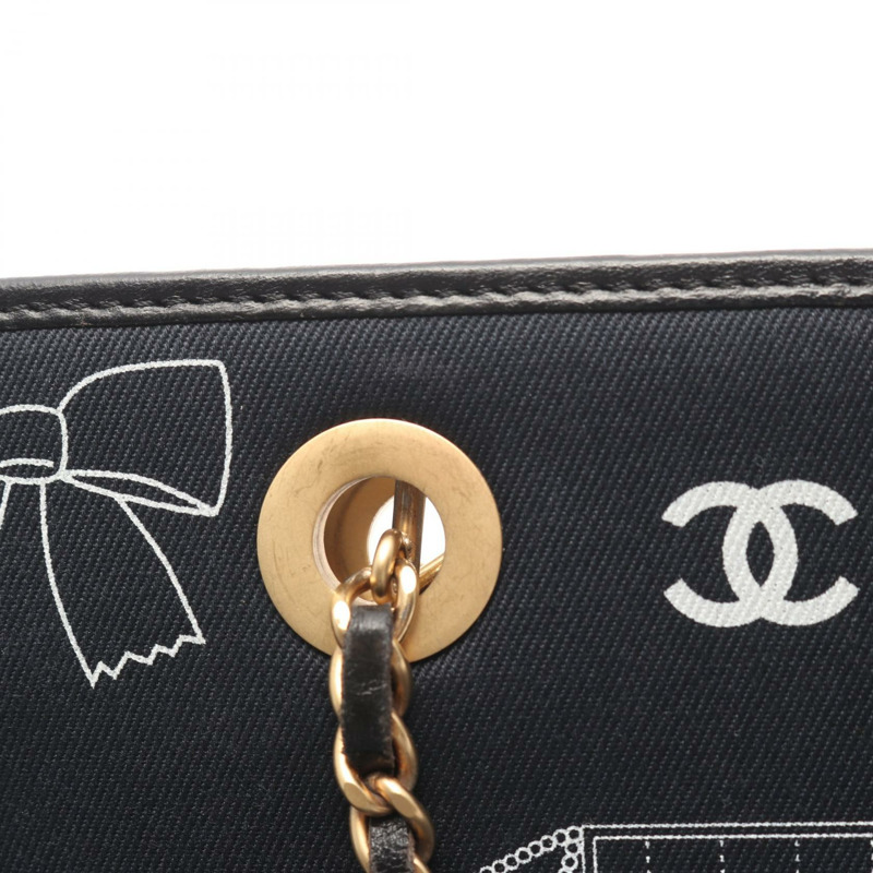 香奈兒 (CHANEL) Icon Chain Tote 手提包,帆布皮革,海軍藍、黑色、白色,二手,女士 CC-8