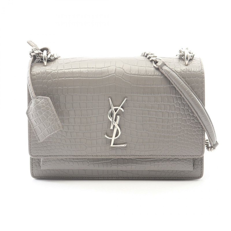 SAINT LAURENT PARIS Sunset 斜背單肩包 442906 皮革 灰色 二手 女士-0