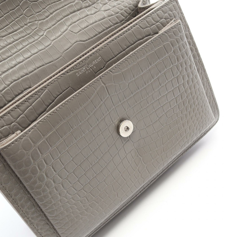 SAINT LAURENT PARIS Sunset 斜背單肩包 442906 皮革 灰色 二手 女士-9