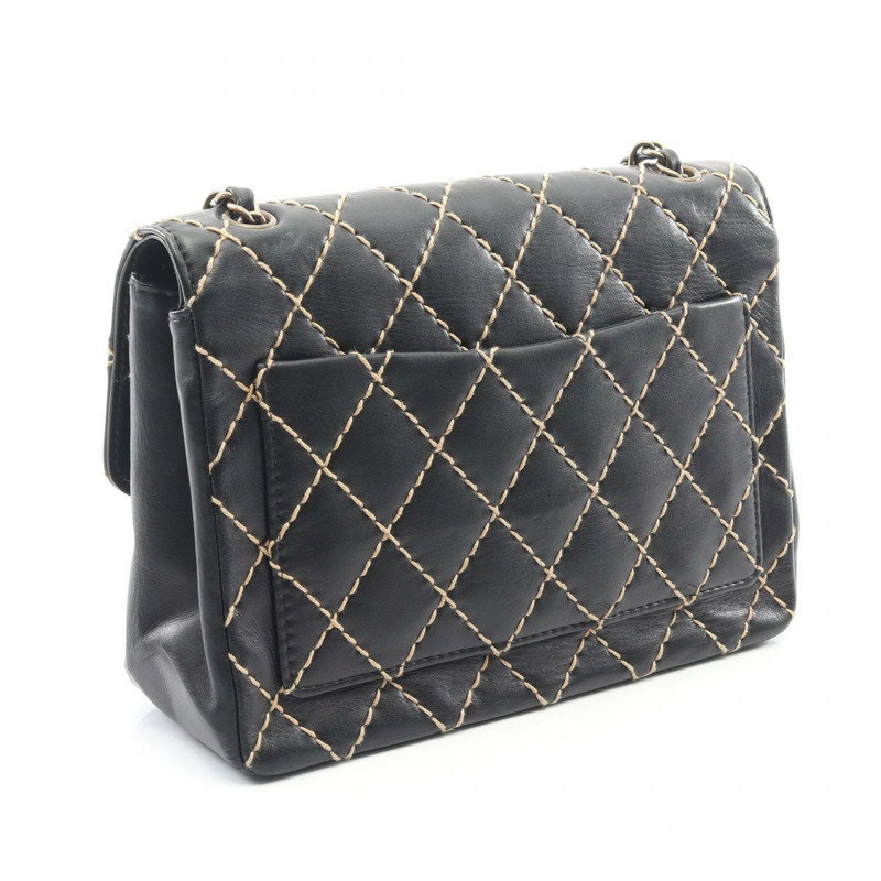 香奈兒 (CHANEL) 狂野縫線鏈條肩背包,黑色皮革,二手女款-1
