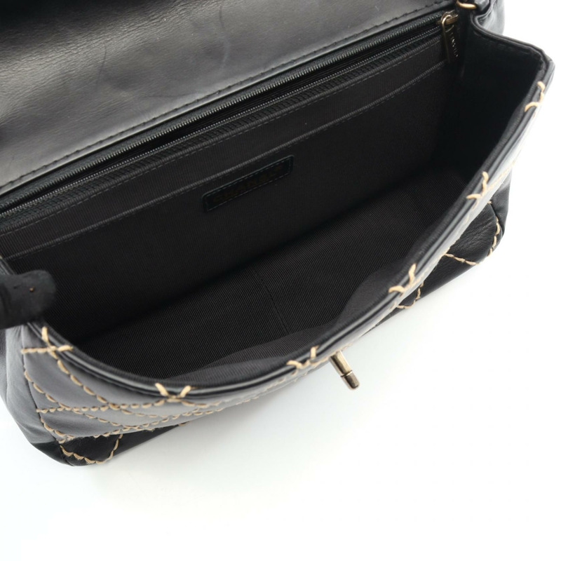 香奈兒 (CHANEL) 狂野縫線鏈條肩背包,黑色皮革,二手女款-2