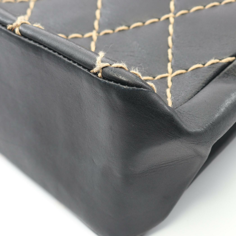 香奈兒 (CHANEL) 狂野縫線鏈條肩背包,黑色皮革,二手女款-6