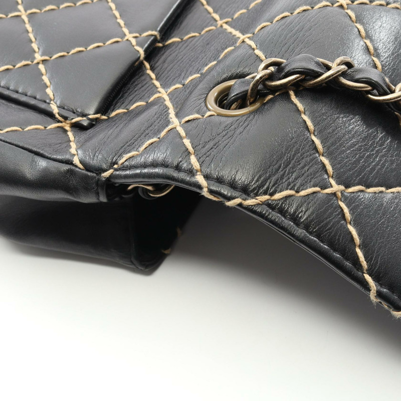 香奈兒 (CHANEL) 狂野縫線鏈條肩背包,黑色皮革,二手女款-8