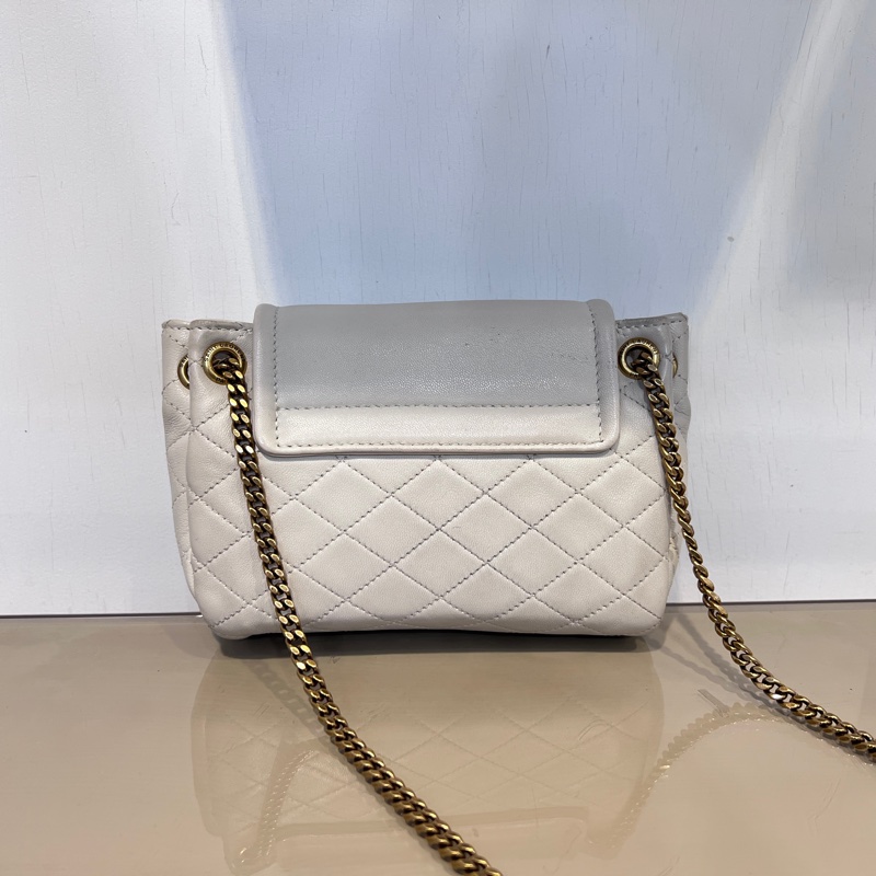 YSL 米白羊皮MiniNolita霧金釦下蓋肩斜背包-1