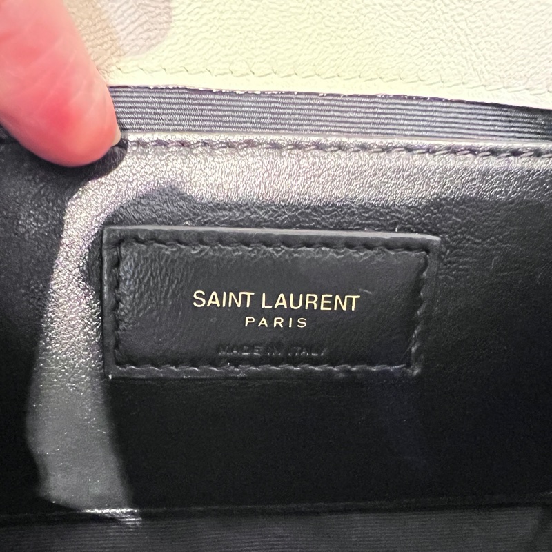 YSL 米白羊皮MiniNolita霧金釦下蓋肩斜背包-9