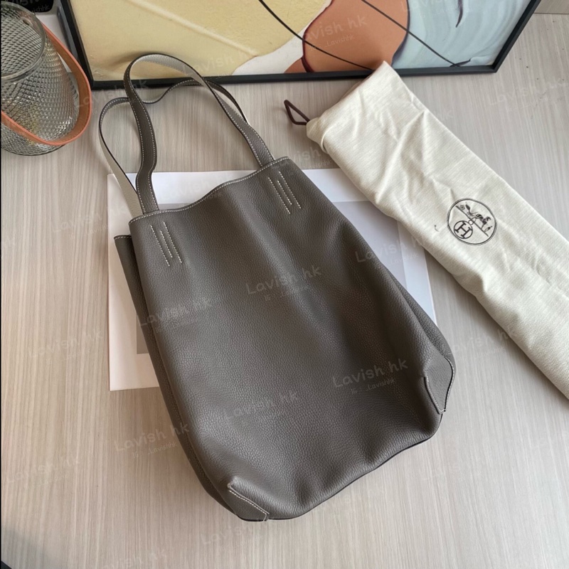 Hermes double sens雙面托特錫器灰拼白-0