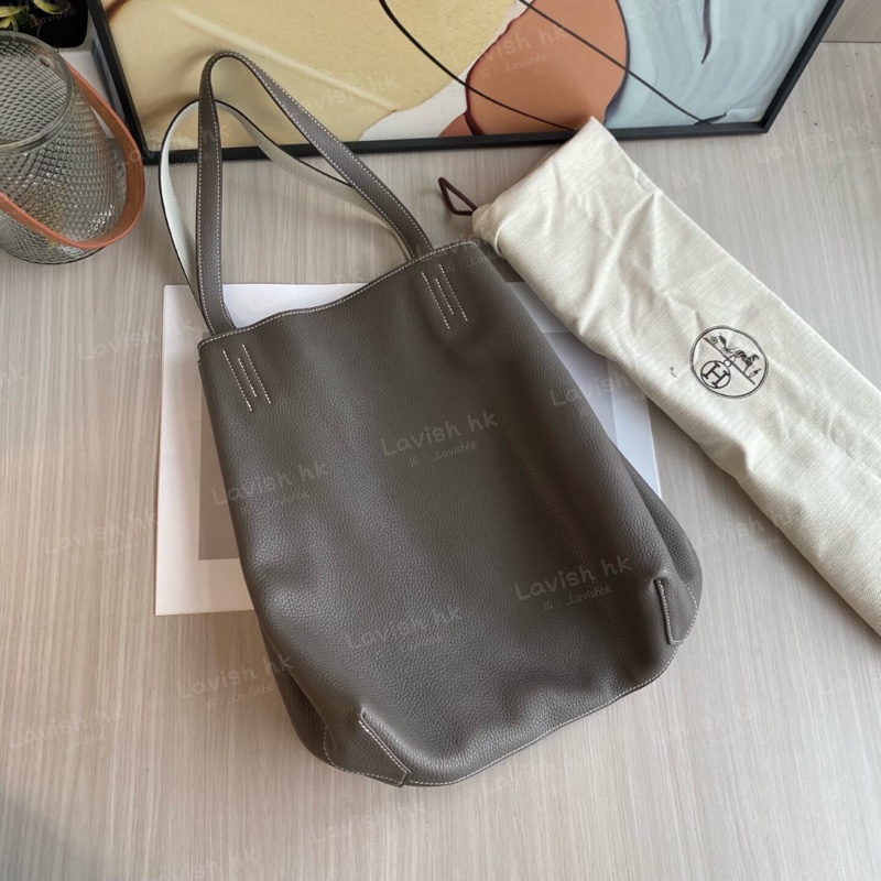 Hermes double sens雙面托特錫器灰拼白-1
