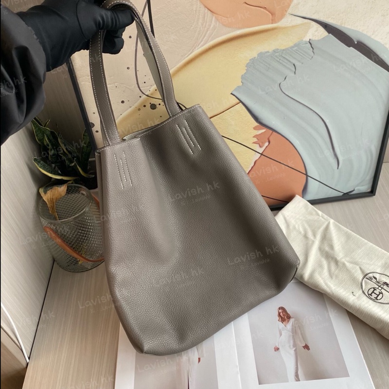 Hermes double sens雙面托特錫器灰拼白-2