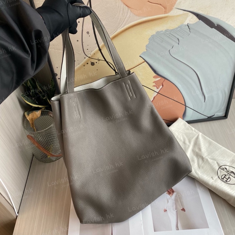 Hermes double sens雙面托特錫器灰拼白-3