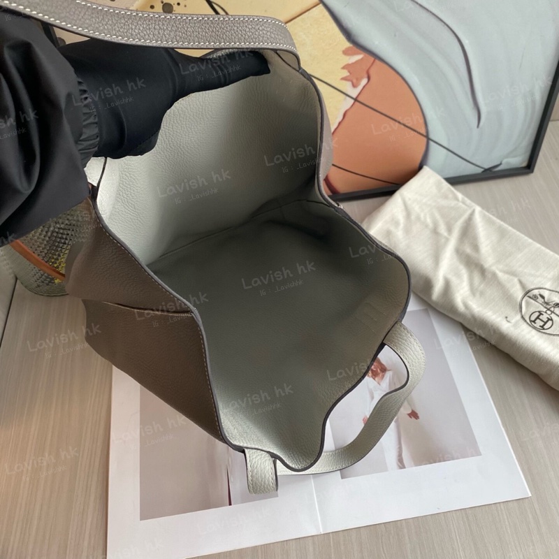 Hermes double sens雙面托特錫器灰拼白-7