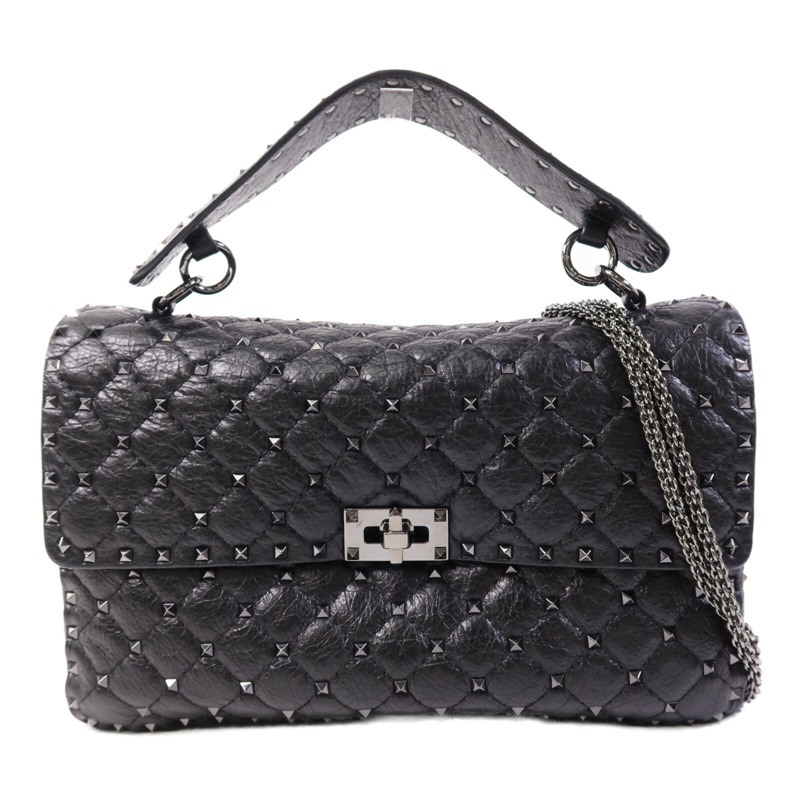 Valentino 牛皮皮革Garavani Large Rock Stud鏈帶手挽肩背兩用袋-0