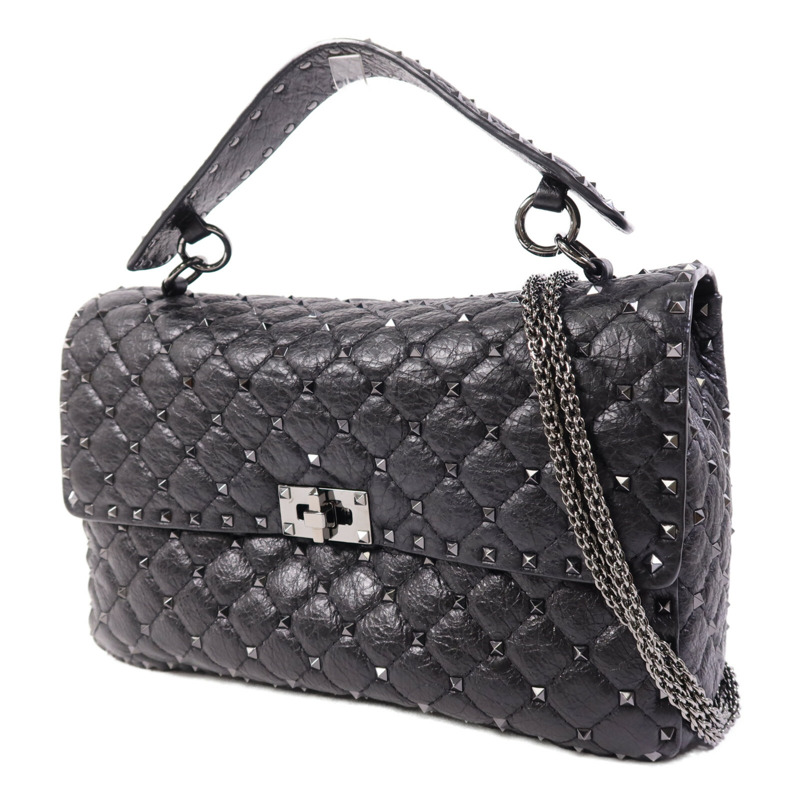 Valentino 牛皮皮革Garavani Large Rock Stud鏈帶手挽肩背兩用袋-2