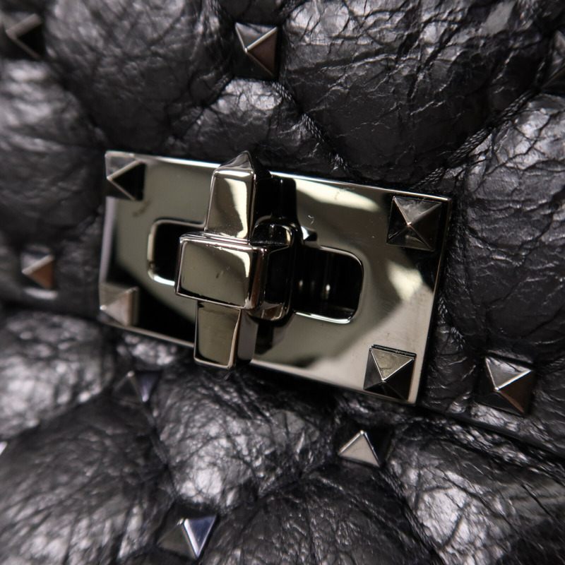 Valentino 牛皮皮革Garavani Large Rock Stud鏈帶手挽肩背兩用袋-6