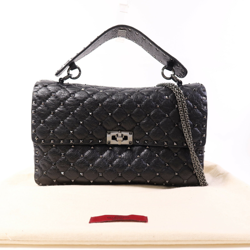 Valentino 牛皮皮革Garavani Large Rock Stud鏈帶手挽肩背兩用袋-9