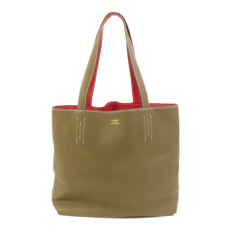 HERMES Clemence皮革Double Sens 35手挽袋 Etoupe/Rouge Tomato-0