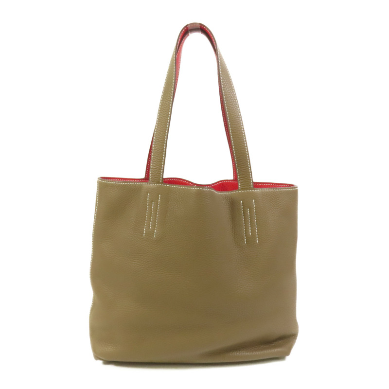 HERMES Clemence皮革Double Sens 35手挽袋 Etoupe/Rouge Tomato-1