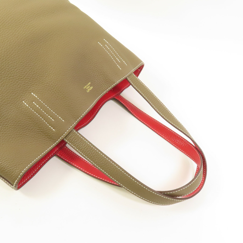 HERMES Clemence皮革Double Sens 35手挽袋 Etoupe/Rouge Tomato-4