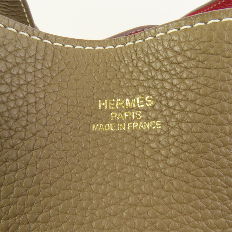 HERMES Clemence皮革Double Sens 35手挽袋 Etoupe/Rouge Tomato-5