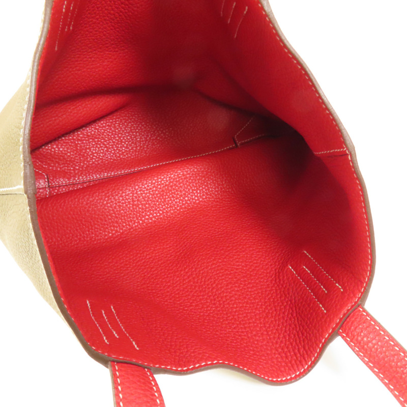 HERMES Clemence皮革Double Sens 35手挽袋 Etoupe/Rouge Tomato-6