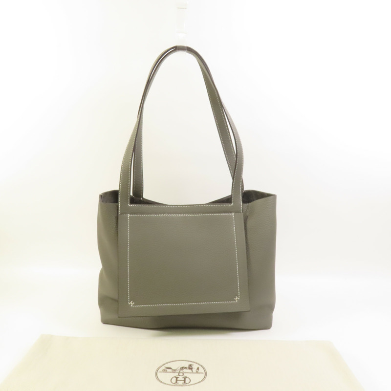 HERMES Clemence皮革Cabasellier 31手挽袋Gris Meyer-8