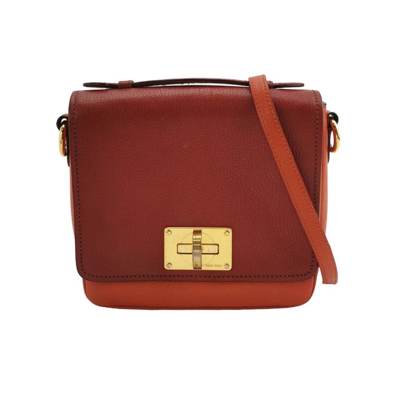 Miu Miu羊皮拼色金属旋扣斜挎包-0