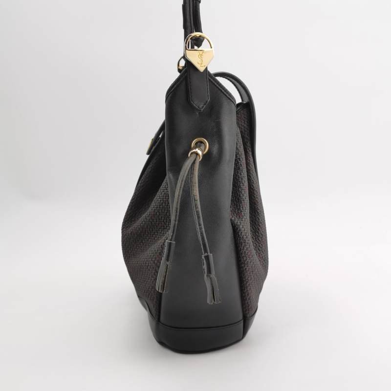 Saint Laurent牛皮拼色三角YSL logo水桶包單肩包-2