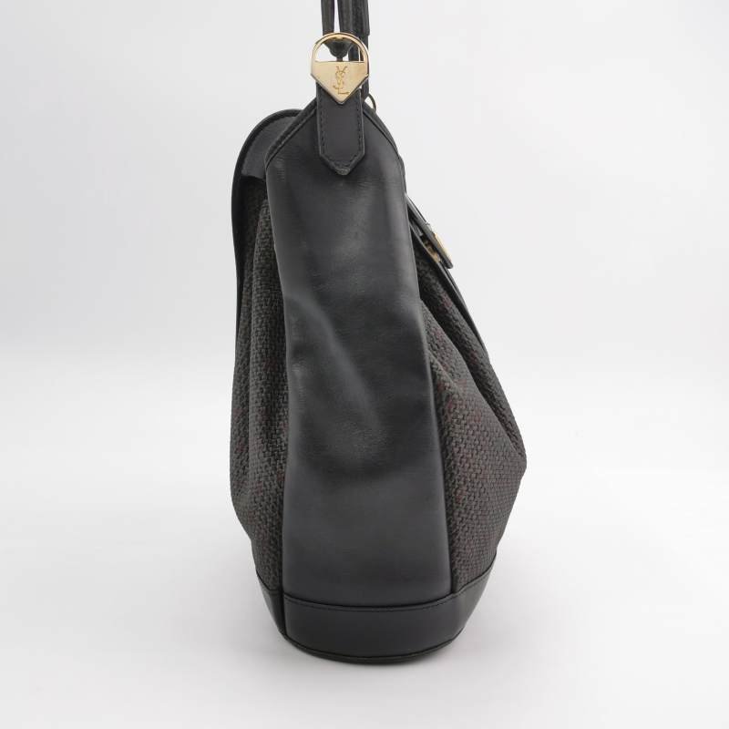 Saint Laurent牛皮拼色三角YSL logo水桶包單肩包-3