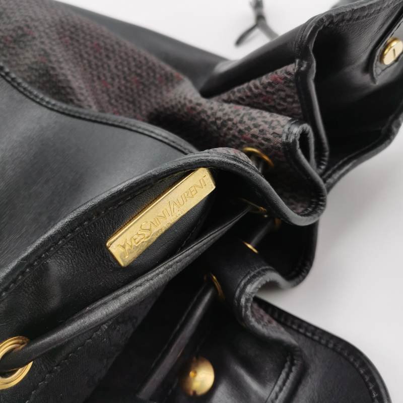 Saint Laurent牛皮拼色三角YSL logo水桶包單肩包-7