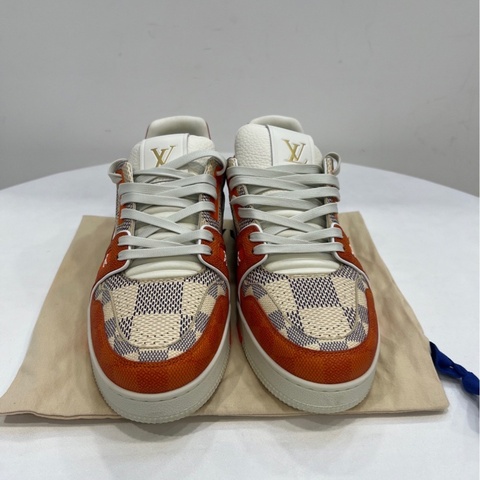 路易威登/Louis Vuitton 橙色蘇富比棋盤格 低幫板鞋 男款 牛皮革EU42碼