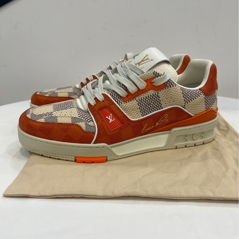 路易威登/Louis Vuitton 橙色蘇富比棋盤格 低幫板鞋 男款 牛皮革EU42碼-2