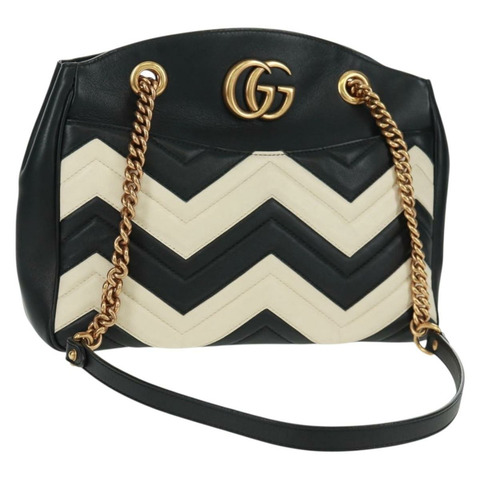 GUCCI GG Marmont 鏈條單肩包 黑色 金色 443501 正品 161601V