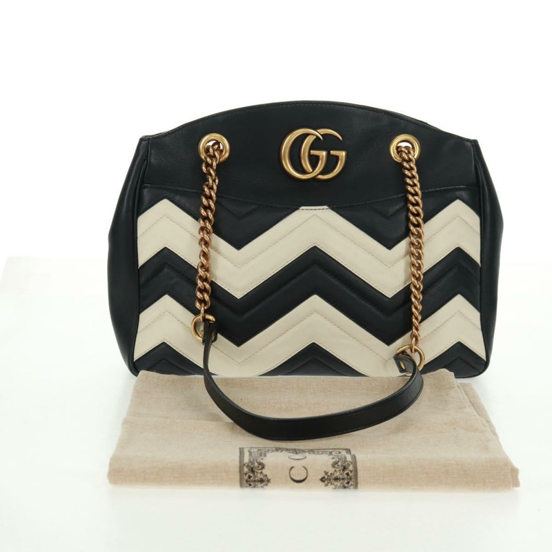 【日本直送】GUCCI GG Marmont 鏈條單肩包 黑色 金色 443501 正品 161601V-11
