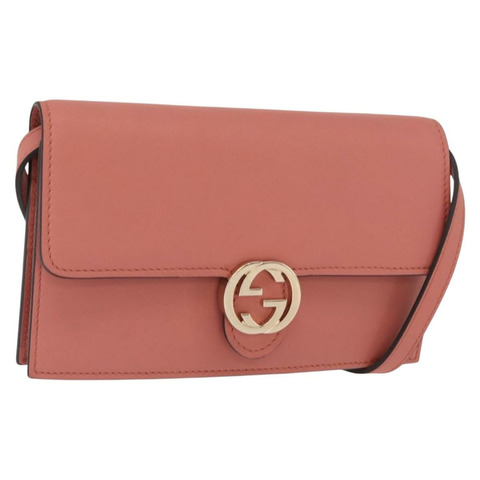 GUCCI 肩挎皮包 皮革 粉紅金 369664 正品 ka1585M