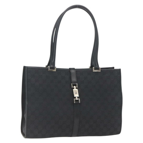 GUCCI GG帆布Jackie托特包 黑色 銀色 002 1074 正品 165425