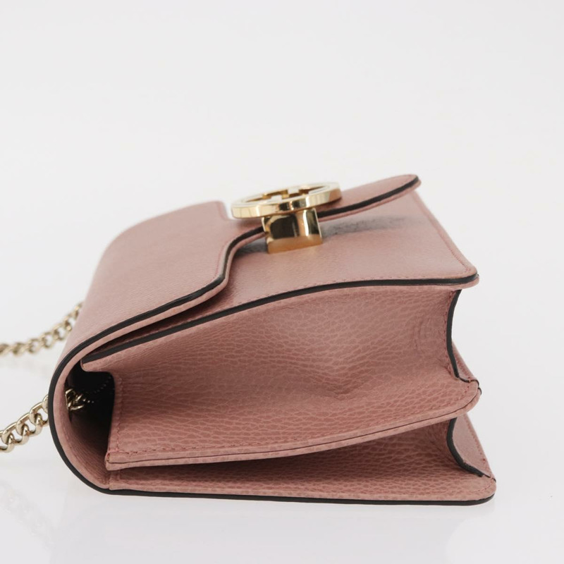【日本直送】GUCCI 互扣鏈條肩背包 皮革 粉紅金 510304 正品 ka1595M-3