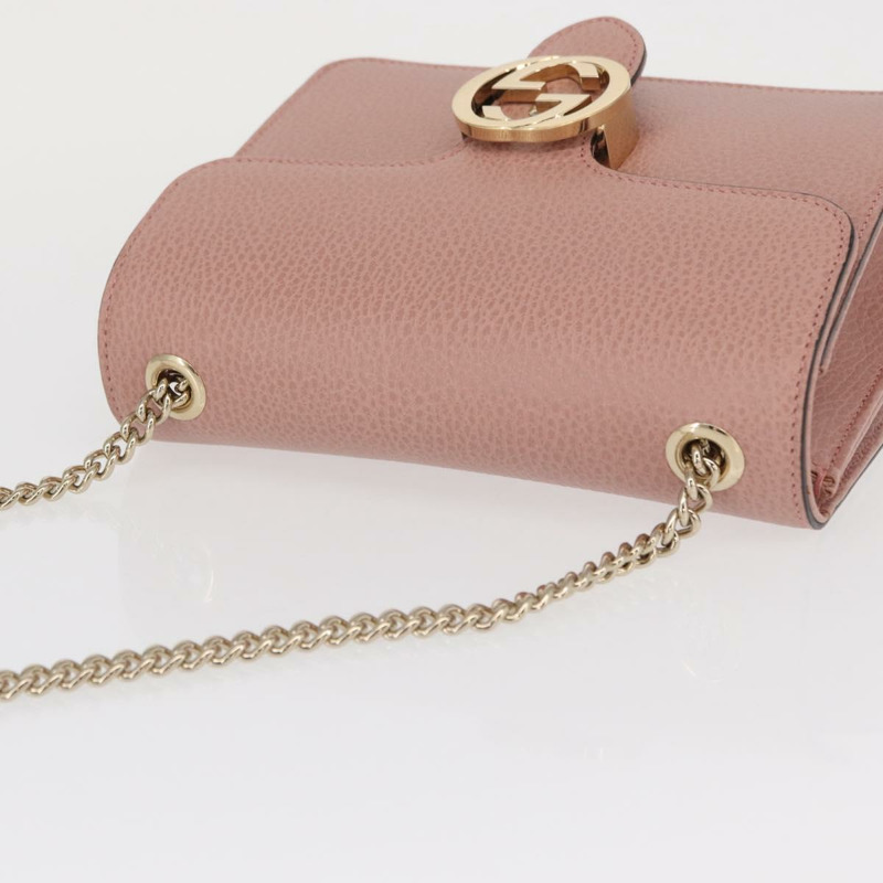 【日本直送】GUCCI 互扣鏈條肩背包 皮革 粉紅金 510304 正品 ka1595M-5