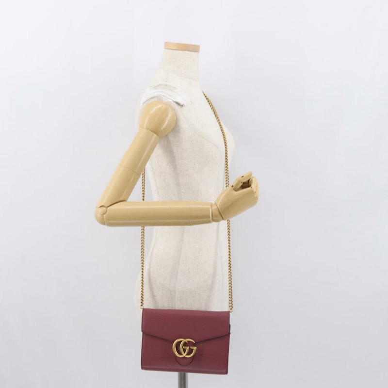 【日本直送】GUCCI GG Marmont 鏈條單肩包 皮革 粉金 401232 正品 ka1546SAV-25
