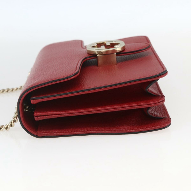 【日本直送】GUCCI 鏈條互扣式肩背包 皮革 紅色 金色 510304 正品 ka1541M-2