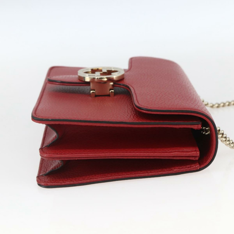 【日本直送】GUCCI 鏈條互扣式肩背包 皮革 紅色 金色 510304 正品 ka1541M-3
