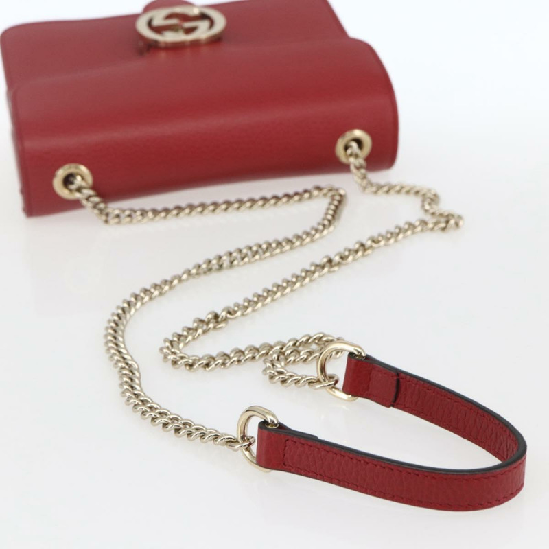 【日本直送】GUCCI 鏈條互扣式肩背包 皮革 紅色 金色 510304 正品 ka1541M-6