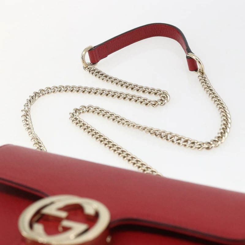 【日本直送】GUCCI 鏈條互扣式肩背包 皮革 紅色 金色 510304 正品 ka1541M-7