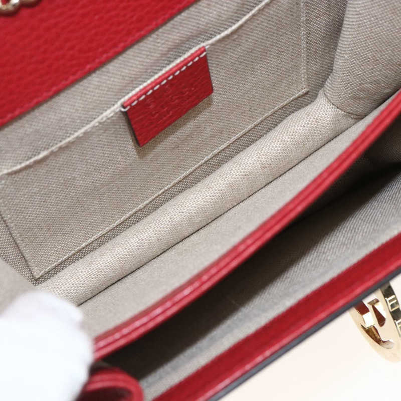 【日本直送】GUCCI 鏈條互扣式肩背包 皮革 紅色 金色 510304 正品 ka1541M-9