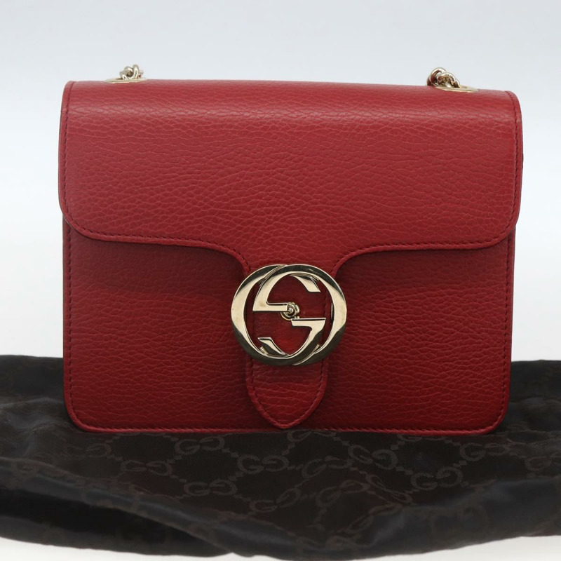 【日本直送】GUCCI 鏈條互扣式肩背包 皮革 紅色 金色 510304 正品 ka1541M-11