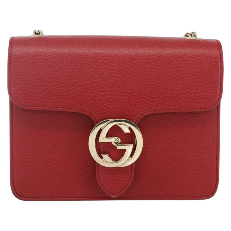 【日本直送】GUCCI 鏈條互扣式肩背包 皮革 紅色 金色 510304 正品 ka1541M-12